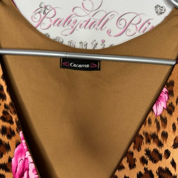 Cocomo tank top cheetah print floral flowers brown black pink fairy top hem - Picture 7 of 7